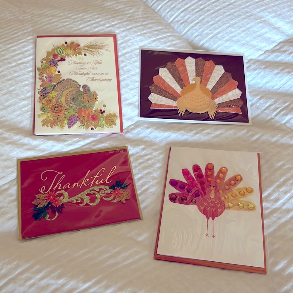 4 Beautiful & Unique Papyrus Thanksgiving Cards - NWT